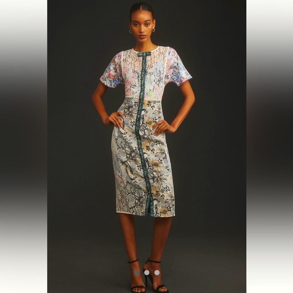 ❤️RARE❤️Byron Lars NWT In Earnest by Byron Lars Sequin Brocade Midi Dress 4 - Picture 3 of 11
